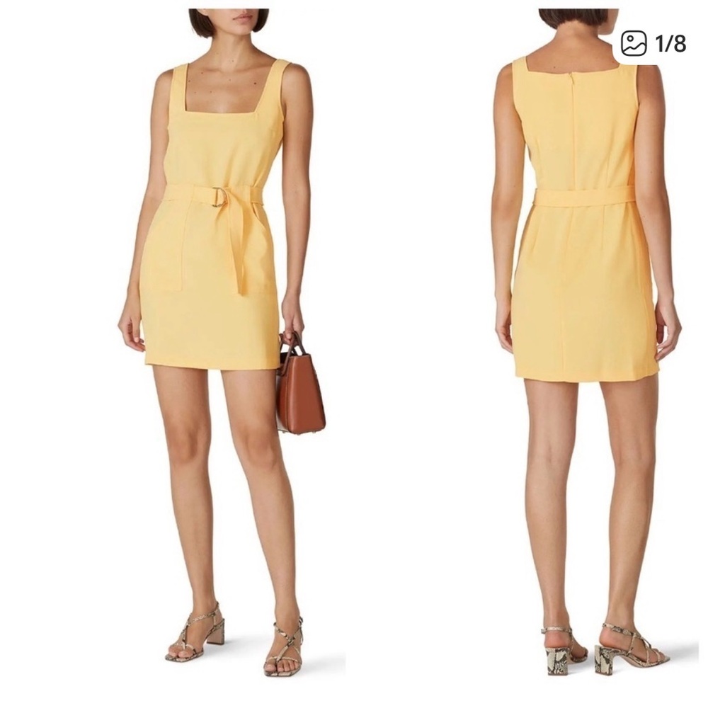 Amanda Uprichard Palmer Spring D Ring Belted Pastel Yellow Mini Dress Summer M